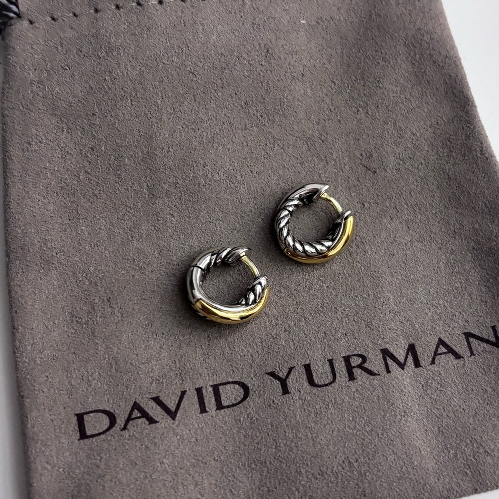 David Yurman Silver and Gold Huggie Earrings